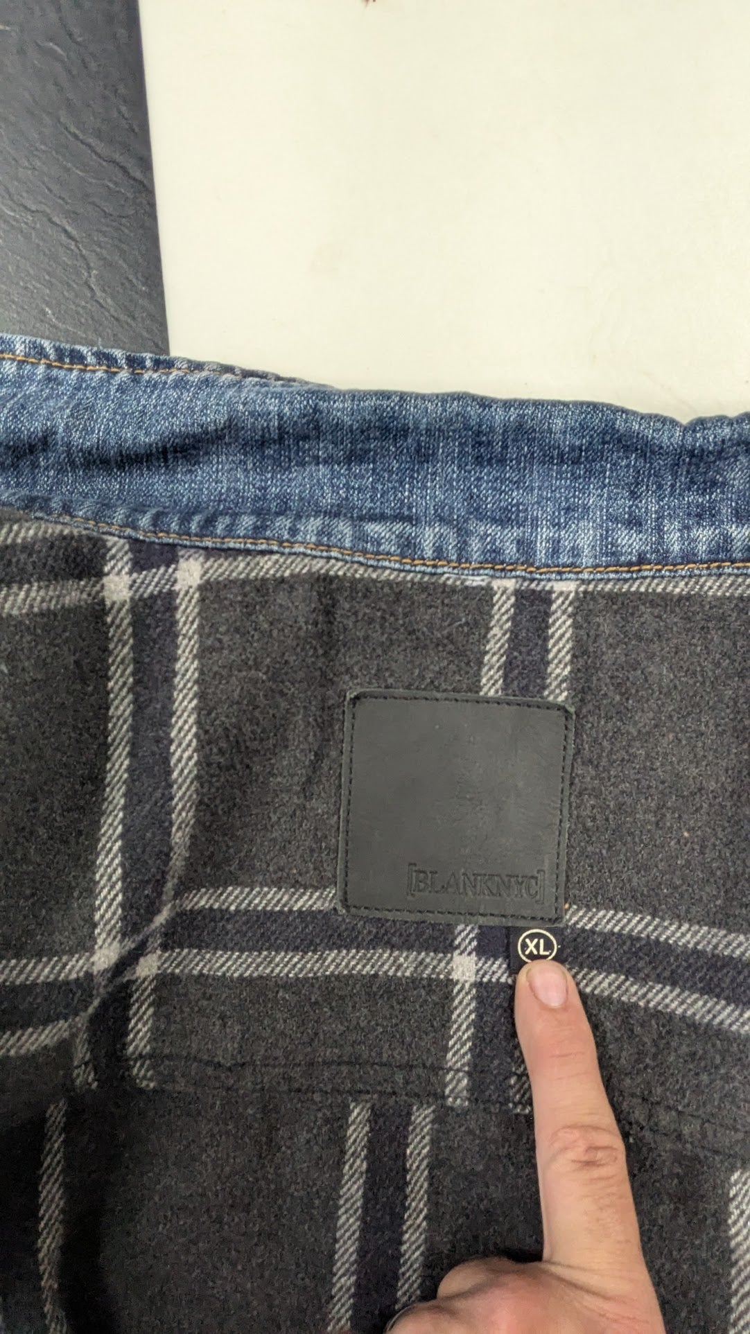 Blank NYC Denim Jacket Women's XL Plaid Flannel Lined Blue Jean Jacket