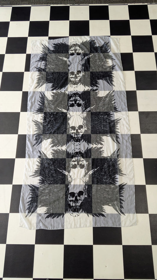 Skull & Wings Black Gray White Fashion Scarf Wrap Shawl 38" x 74"