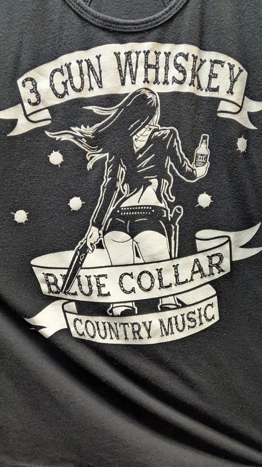 3 Gun Whiskey Blue Collar Country Music Women's Racerback Tank Top Small Black