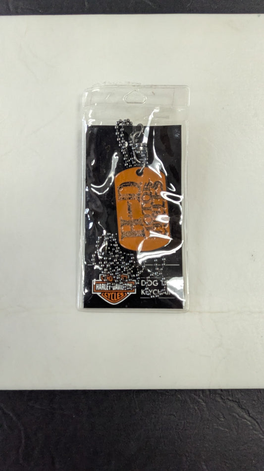 Harley-Davidson Skull Orange Dog Tag Keychain NOS Official Licensed Product