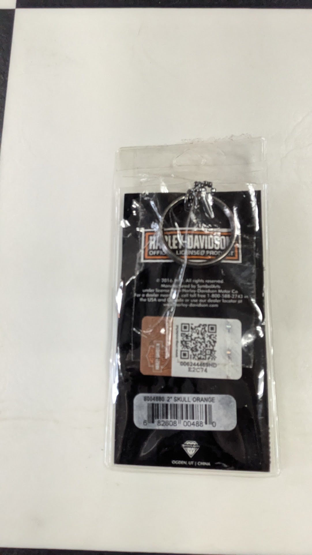 Harley-Davidson Skull Orange Dog Tag Keychain NOS Official Licensed Product
