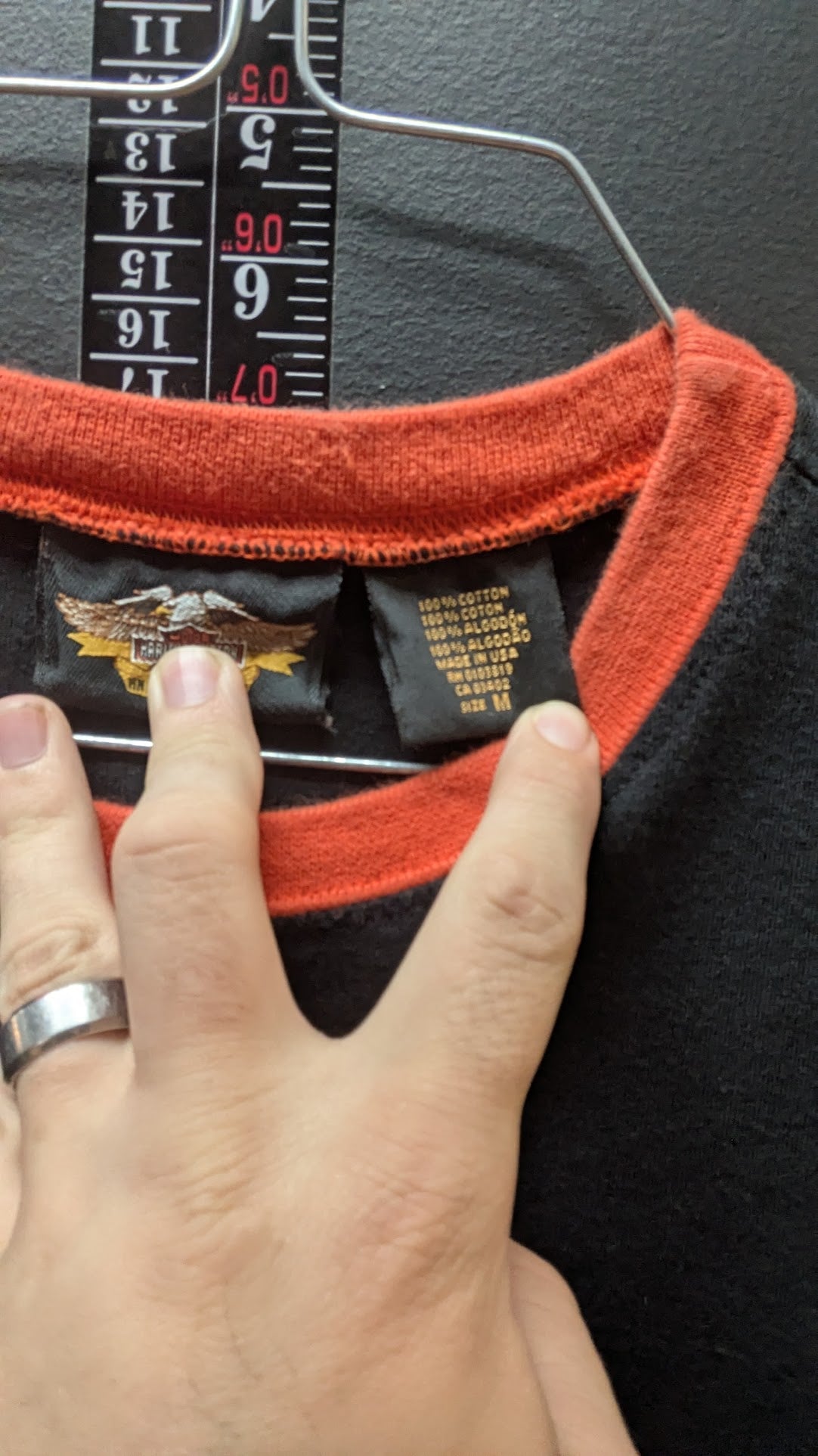 Harley-Davidson Women's Color Block Ringer T-Shirt Black Orange Size Medium Y2K