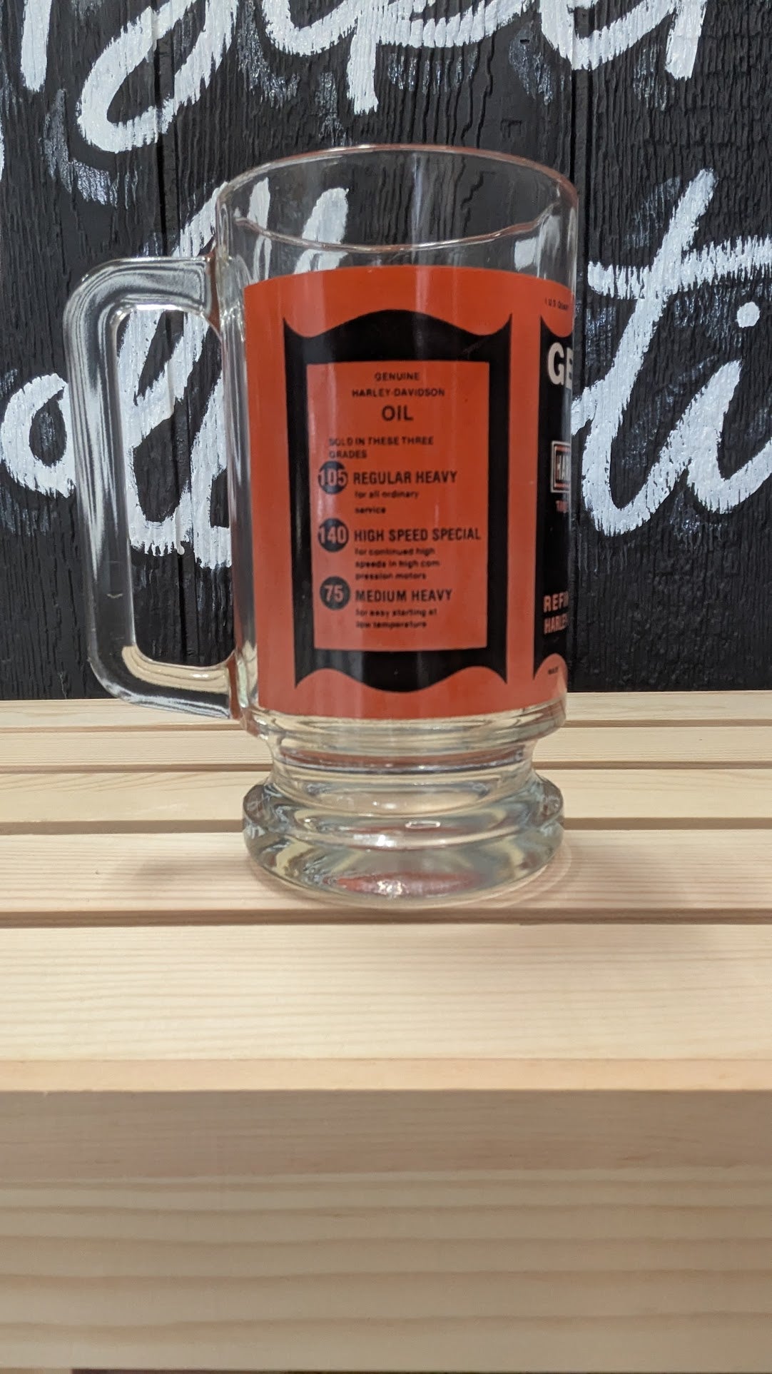 Harley-Davidson Genuine Oil Glass Mug – Vintage Oil Can Graphic – Air-Cooled Motorcycles