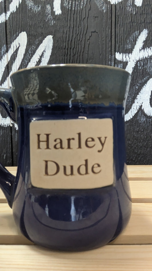 Harley Dude Blue Pottery Coffee Mug – Rustic Handmade Style Ceramic Cup