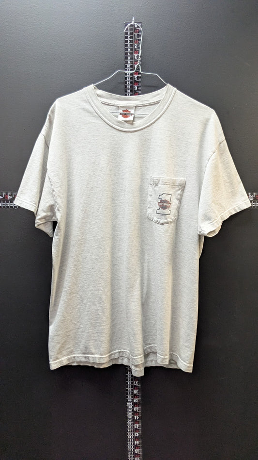 Vintage Harley-Davidson Southern Tier Pocket T-Shirt Men's Large Beige Binghamton NY