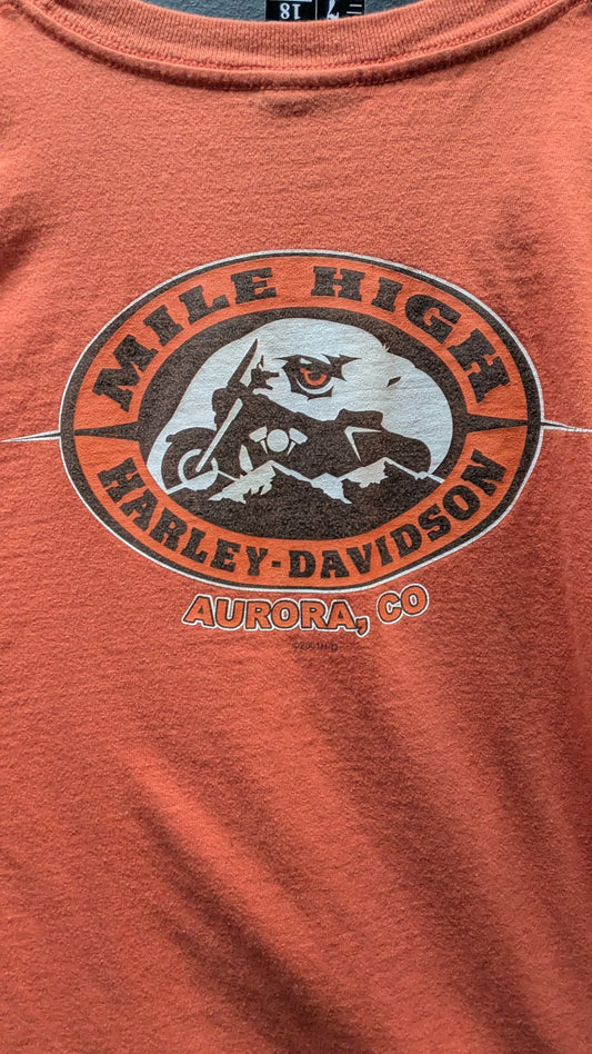 Vintage Harley-Davidson Mile High Aurora Colorado T-Shirt Men's Large Orange