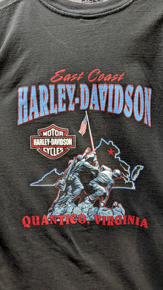 Vintage Harley-Davidson East Coast Quantico Virginia T-Shirt Men's Large Black Double Sided
