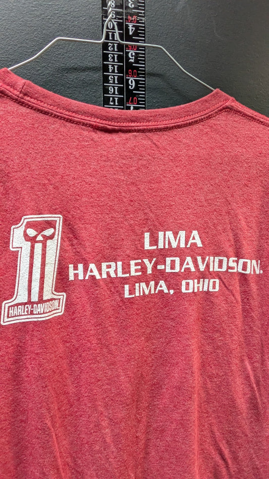 Harley-Davidson Men's Muscle T-Shirt Red Lima Ohio Dealer Graphic Tagless