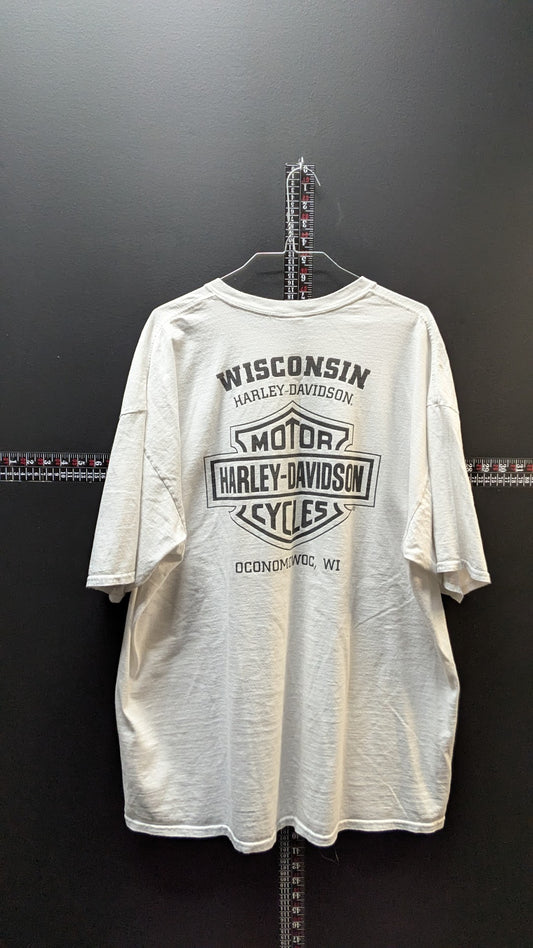 Harley-Davidson Skull Wing T-Shirt Men's 2XLT White Wisconsin Dealer Graphic