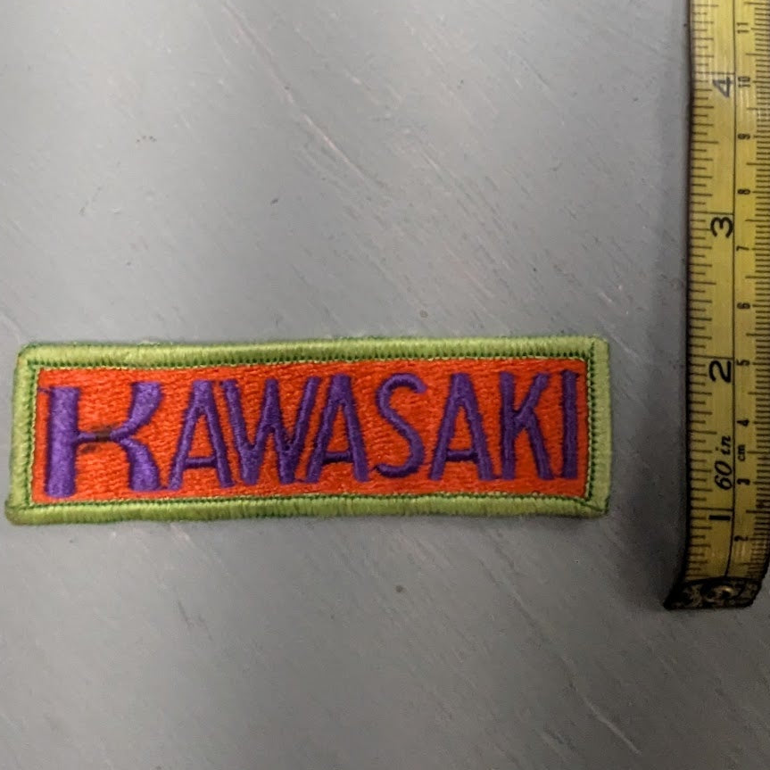 Vintage Kawasaki Embroidered Sew-On Motorcycle Biker Patch Orange Purple Green