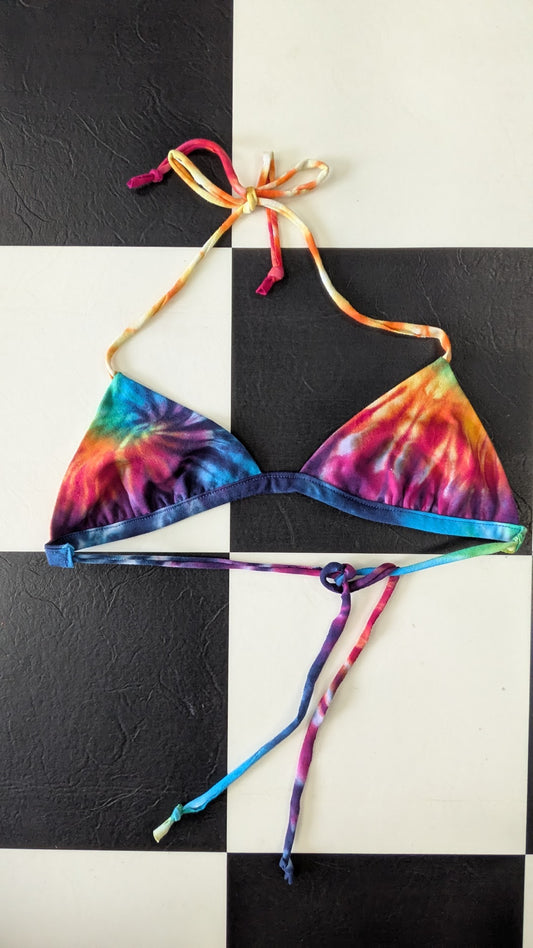 One-of-a-Kind Upcycled Tie-Dye T-Shirt Triangle Bikini Top – Handmade