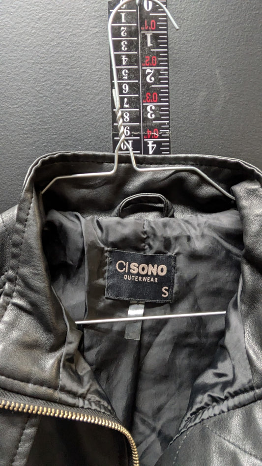 Cisono Outerwear Women's Black Faux Leather Moto Jacket Full Zip Size Small