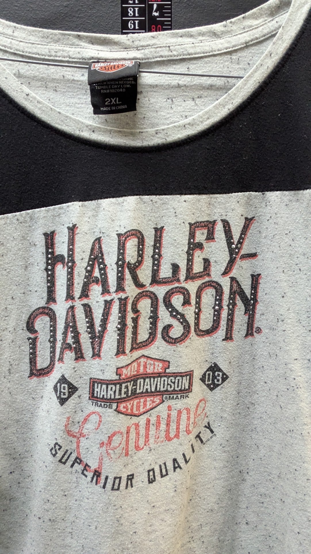 Harley-Davidson Women's 2XL Jersey T-Shirt Dover Ohio Gray Colorblock Double Sided