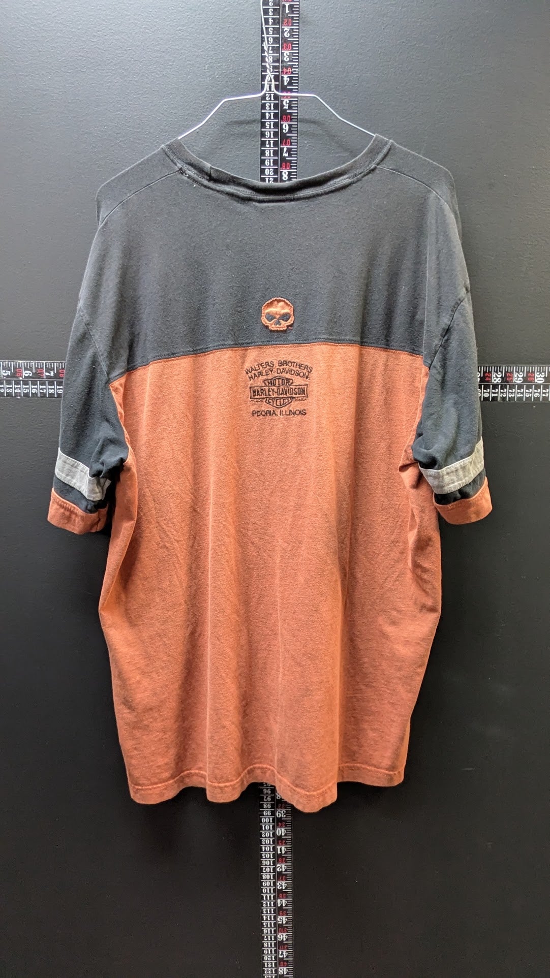 Harley-Davidson Color Block T-Shirt Men's XL Black Orange Peoria IL Double Sided