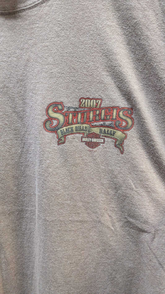 2007 Harley-Davidson Sturgis Rally T-Shirt Men's XL Tan 20th Anniversary Black Hills SD
