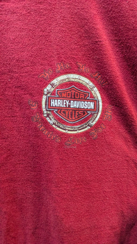 Harley-Davidson T-Shirt Men's XL Red Skull Pirate Graphic Double Sided Biker Tee