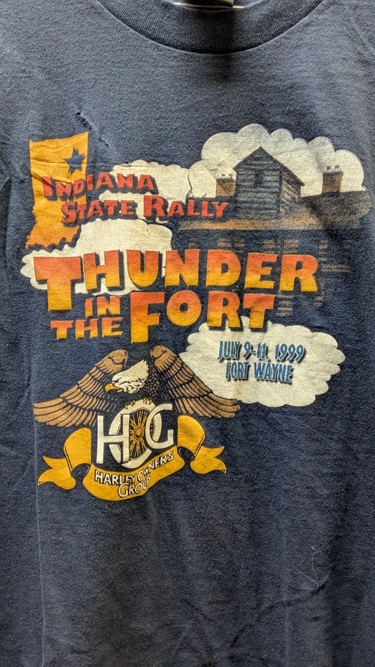 Vintage 1999 Harley-Davidson HOG Indiana State Rally Thunder In The Fort T-Shirt L USA