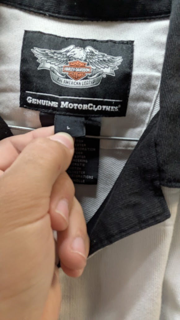 Harley-Davidson Genuine MotorClothes Mechanic Shop Shirt Men's Large White Black Button Up