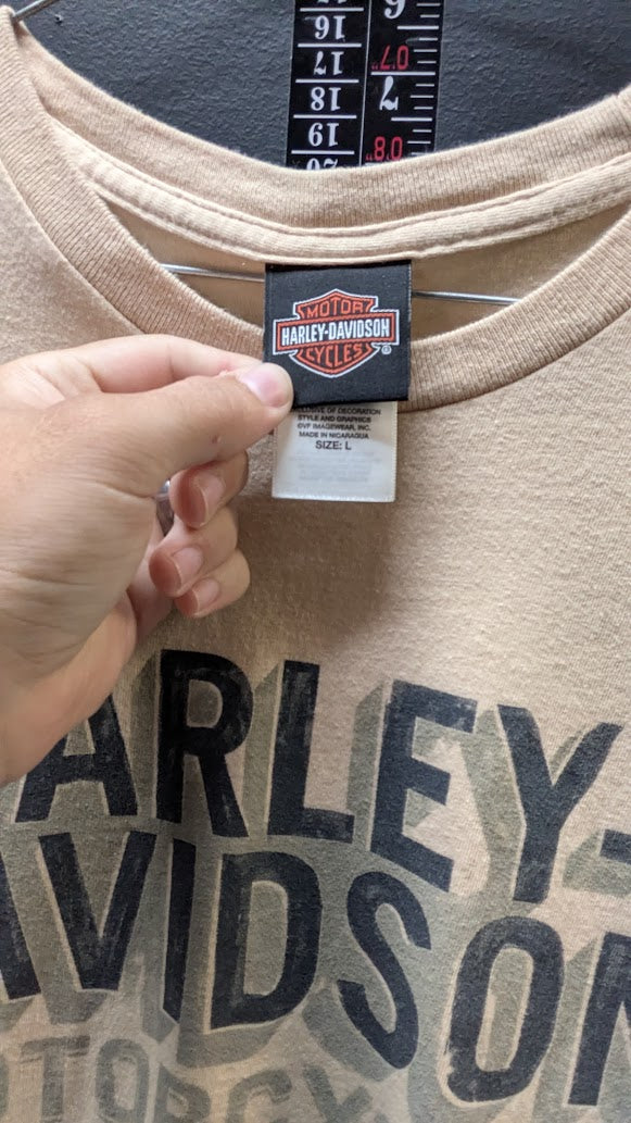 Harley-Davidson Legendary Classic T-Shirt Men's Large Tan Southern Thunder Mississippi Double Sided