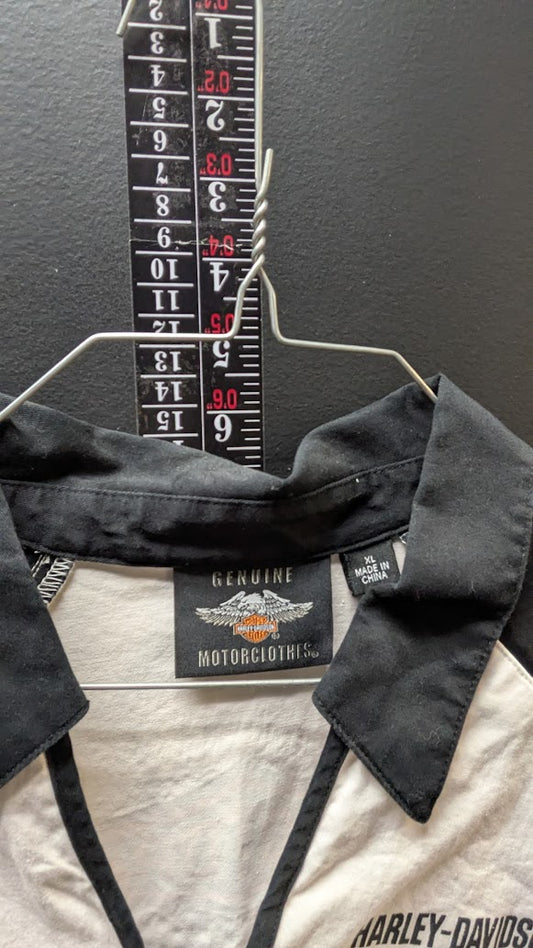 Harley-Davidson Women's Zip Front Riding Shirt XL Black White Short Sleeve Top