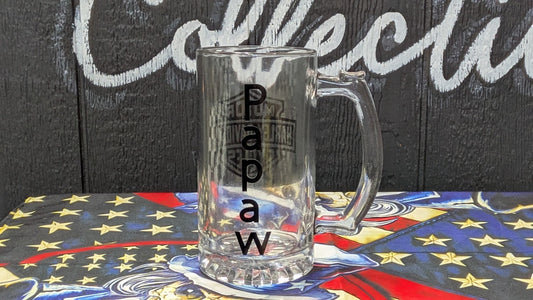Harley-Davidson Glass Beer Stein Mug Bar & Shield Papaw Etched Heavy Glass 16 oz