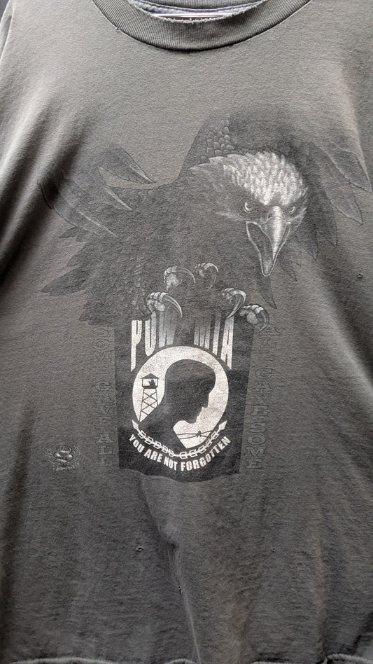 Vintage Hellraiser Biker Bar POW MIA Eagle T-Shirt Gray Faded Graphic Adult XL
