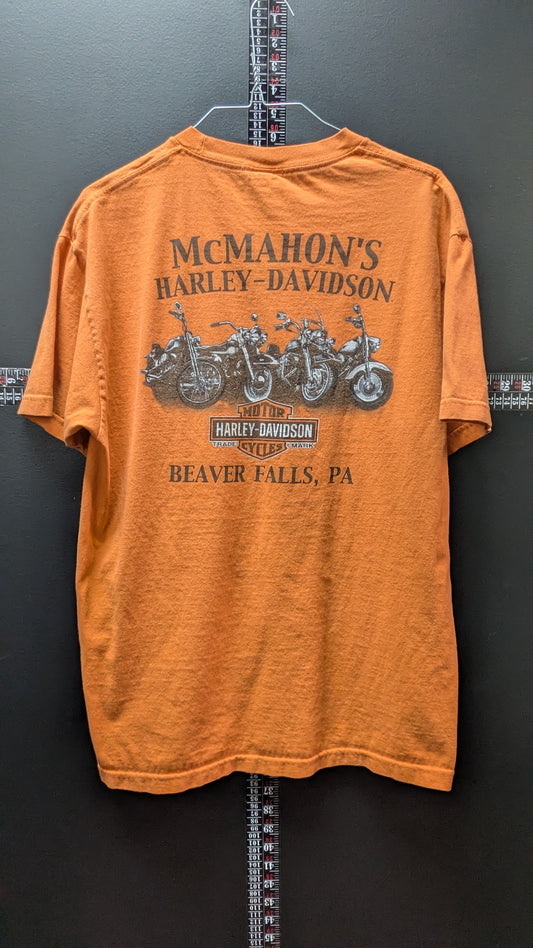 Harley-Davidson Legendary Since 1903 Dealer T-Shirt – McMahon's Harley-Davidson Beaver Falls PA – Orange – Size Large