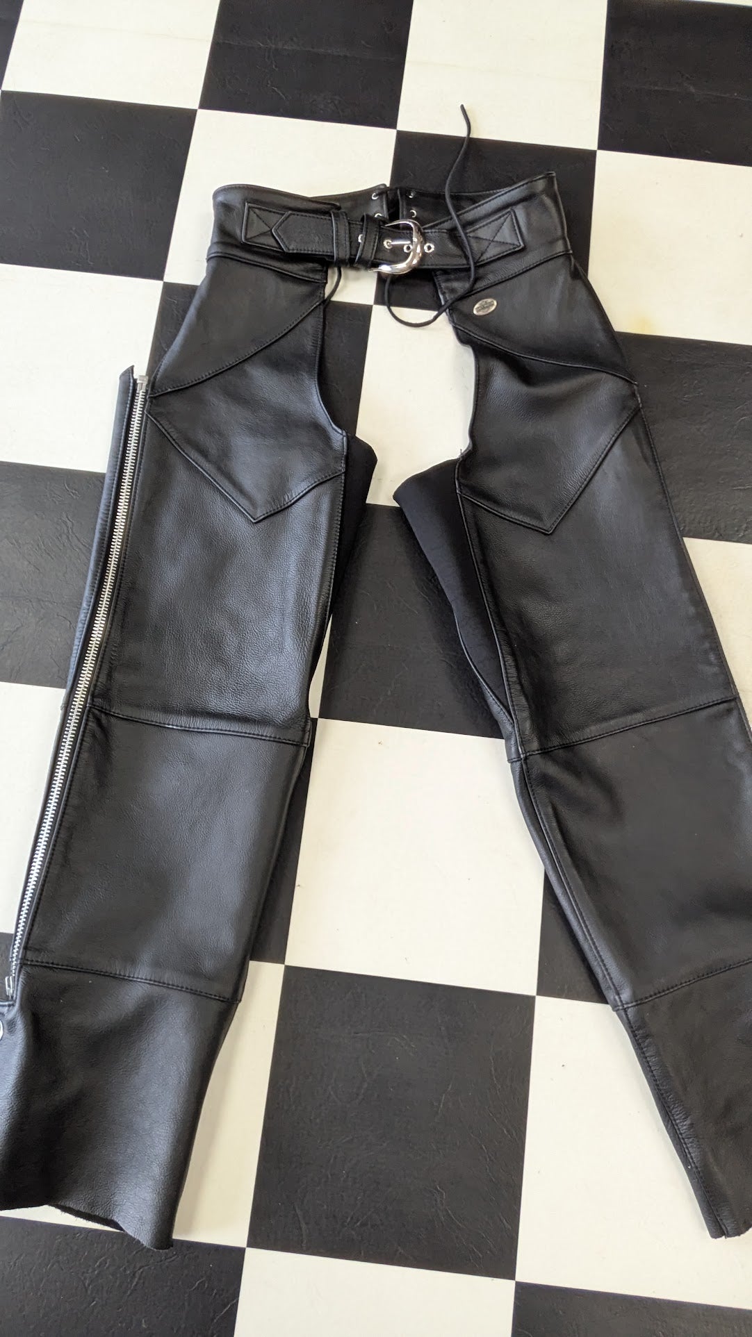 Harley-Davidson Leather Motorcycle Chaps Black Men's Medium Made USA Riding