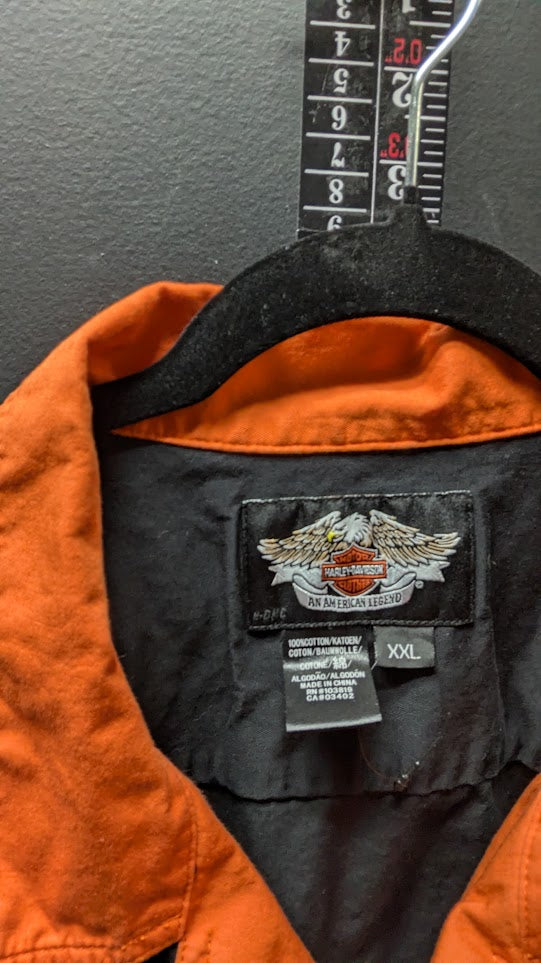Harley-Davidson Men's Flame Graphic Button-Up Work Shirt Black Orange 2XL