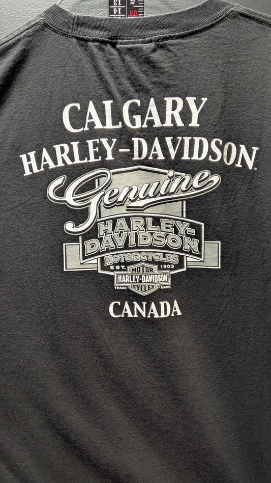 Vintage Harley-Davidson Calgary Canada 1903 Pinup Cut Off Tank Top 2XL Black