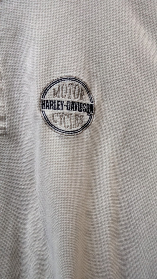 Harley Davidson Lakeland Florida Waffle Knit Henley Shirt Cream Short Sleeve Mens