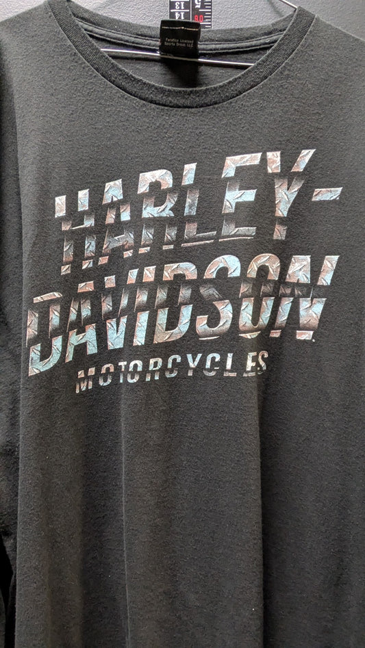 Harley-Davidson Crystal River FL Long Sleeve T Shirt Black Distressed Motorcycles