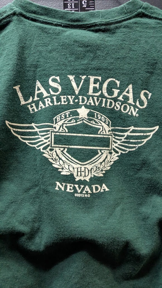 Harley Davidson Las Vegas Nevada Youth 10-12 M Green Motorcycle T-Shirt