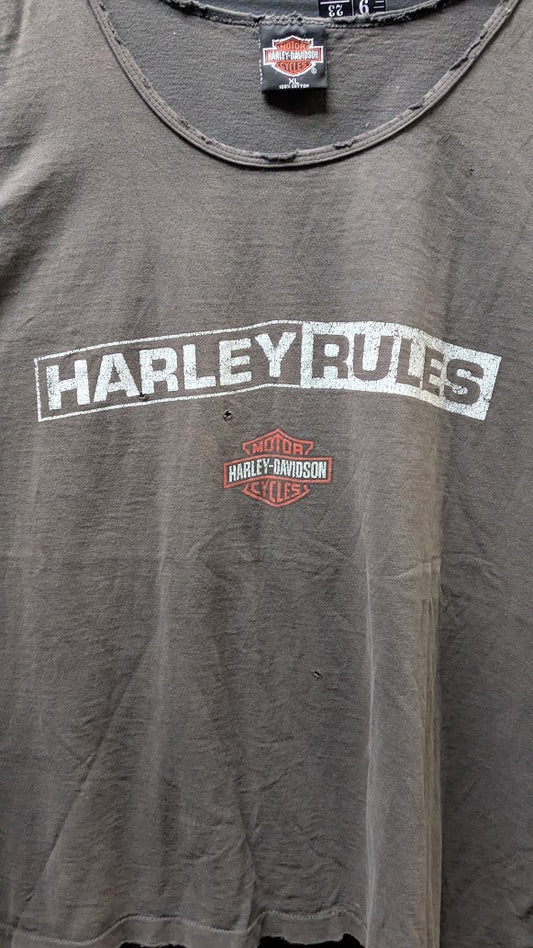 Harley Davidson Harley Rules Tank Top XL West Branch Michigan Distressed Gray
