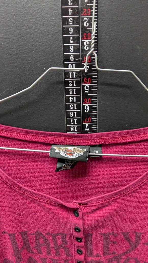 Harley-Davidson Women's 2XL Pink Waffle Knit Long Sleeve Henley Shirt