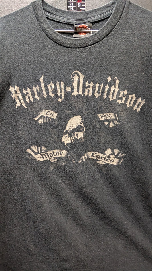 Harley-Davidson Skull Motor Cycle T-Shirt Men’s XL Brandon FL Faded Black