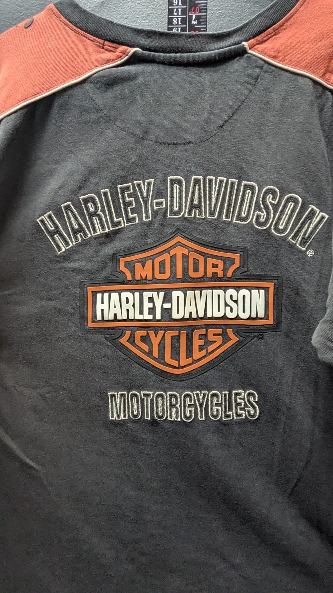 Harley-Davidson Long Sleeve Shirt Men’s XL Black Orange Embroidered Eagle USA Vintage