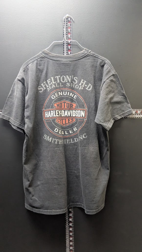 Harley-Davidson Skull T-Shirt Men's Large Shelton's Smithfield NC Faded Black