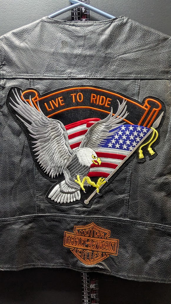 Harley-Davidson Genuine Leather Eagle American Flag Biker Vest L