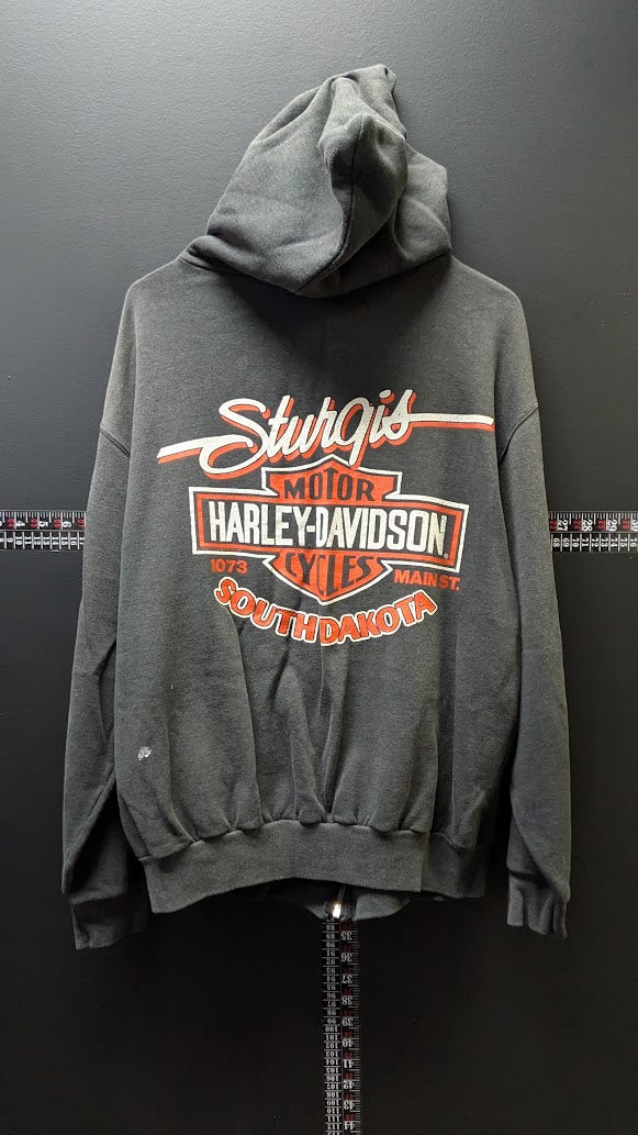 Vintage 1990 3D Emblem Harley-Davidson Sturgis Hoodie Large Hanes USA Black