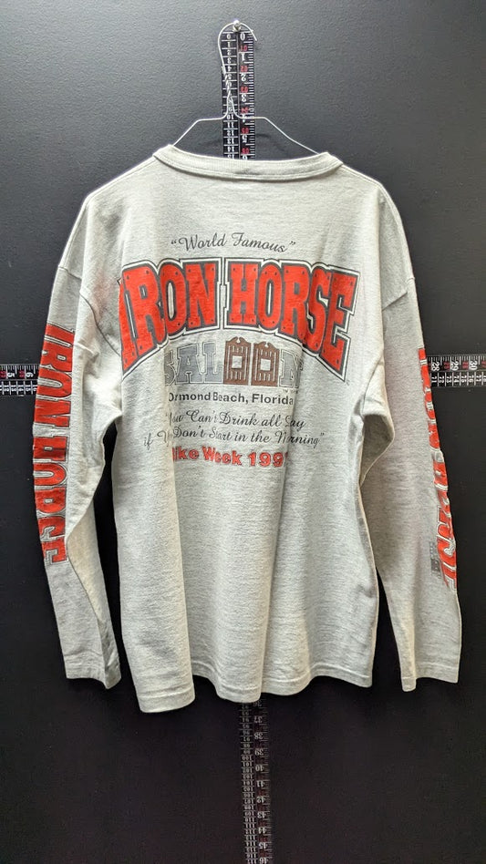 Vintage 1997 Iron Horse Saloon Bike Week Long Sleeve Henley Shirt L