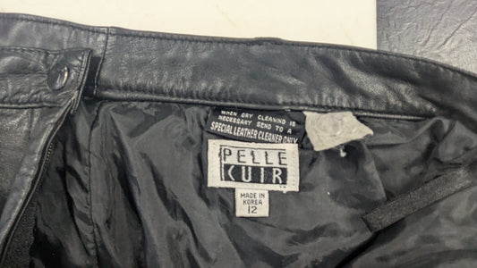 Vintage Black Leather Pants – Pelle Cuir – Made in Korea – Size 12