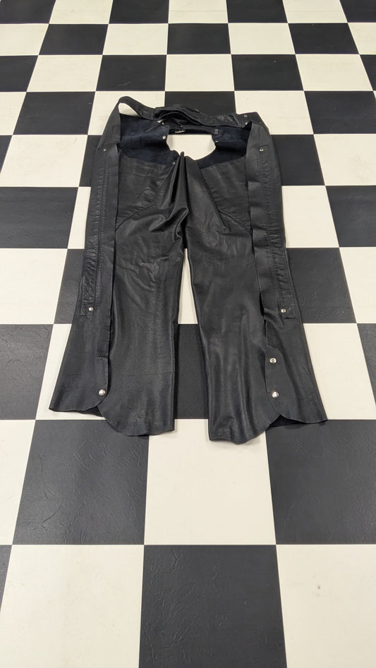 Vintage Bonmart's Black Leather Motorcycle Chaps Size L Made in Korea Biker