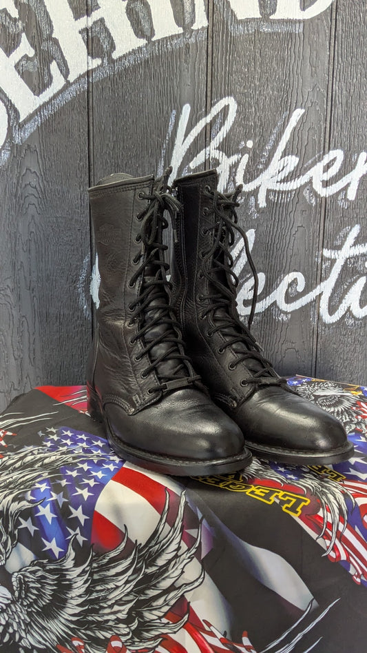 Vintage Harley-Davidson Black Leather Lace-Up Side-Zip Motorcycle Boots — Men's 9