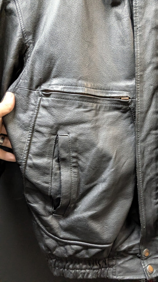 Vintage CONTEXT Black Genuine Leather Bomber Jacket – Men’s LT