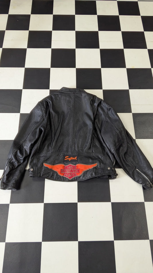 Vintage Harley-Davidson Softail Leather Motorcycle Jacket Black Men's 42 Winged Logo