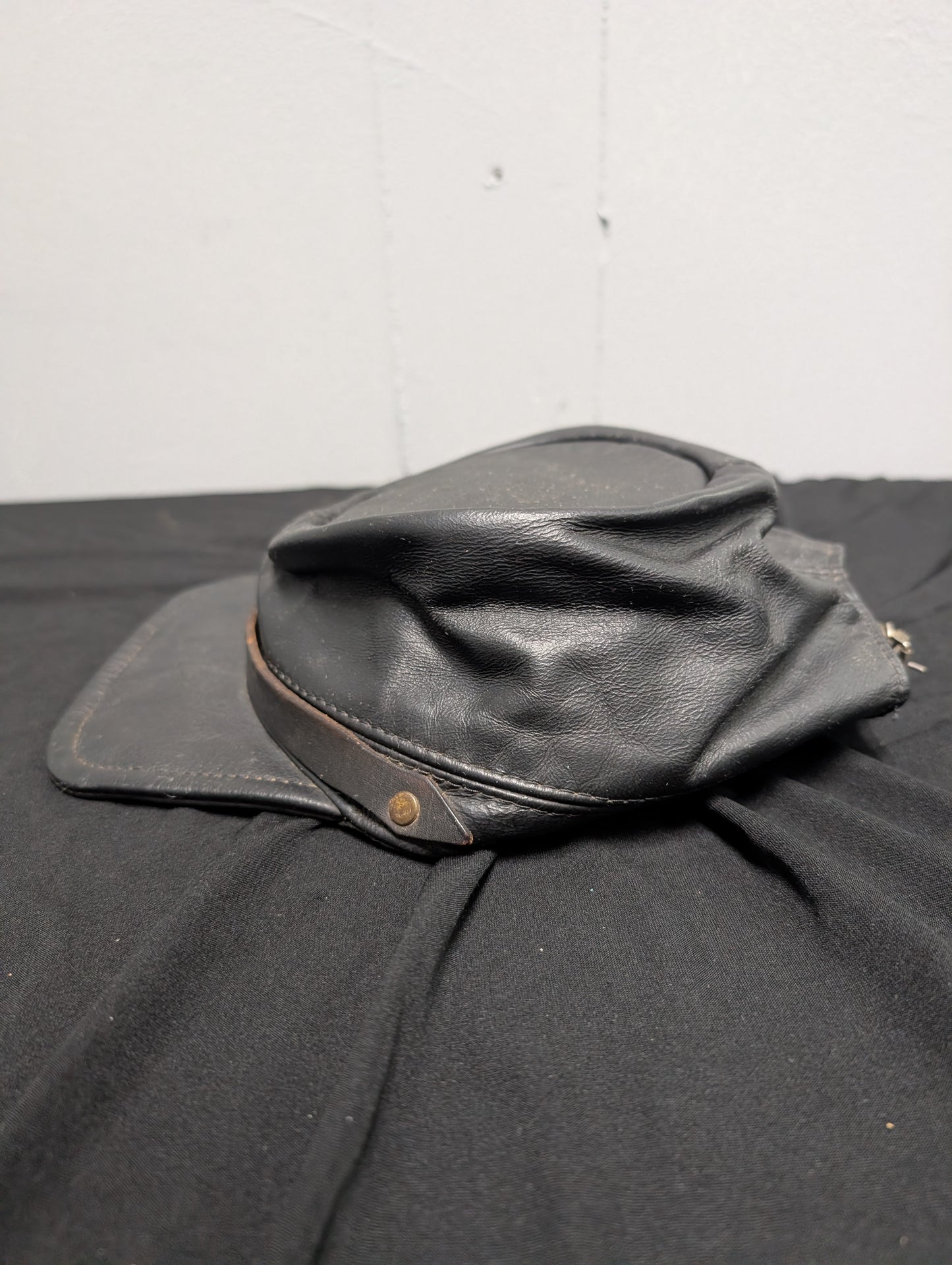 Vintage Black Leather Biker Hat – Adjustable Strap