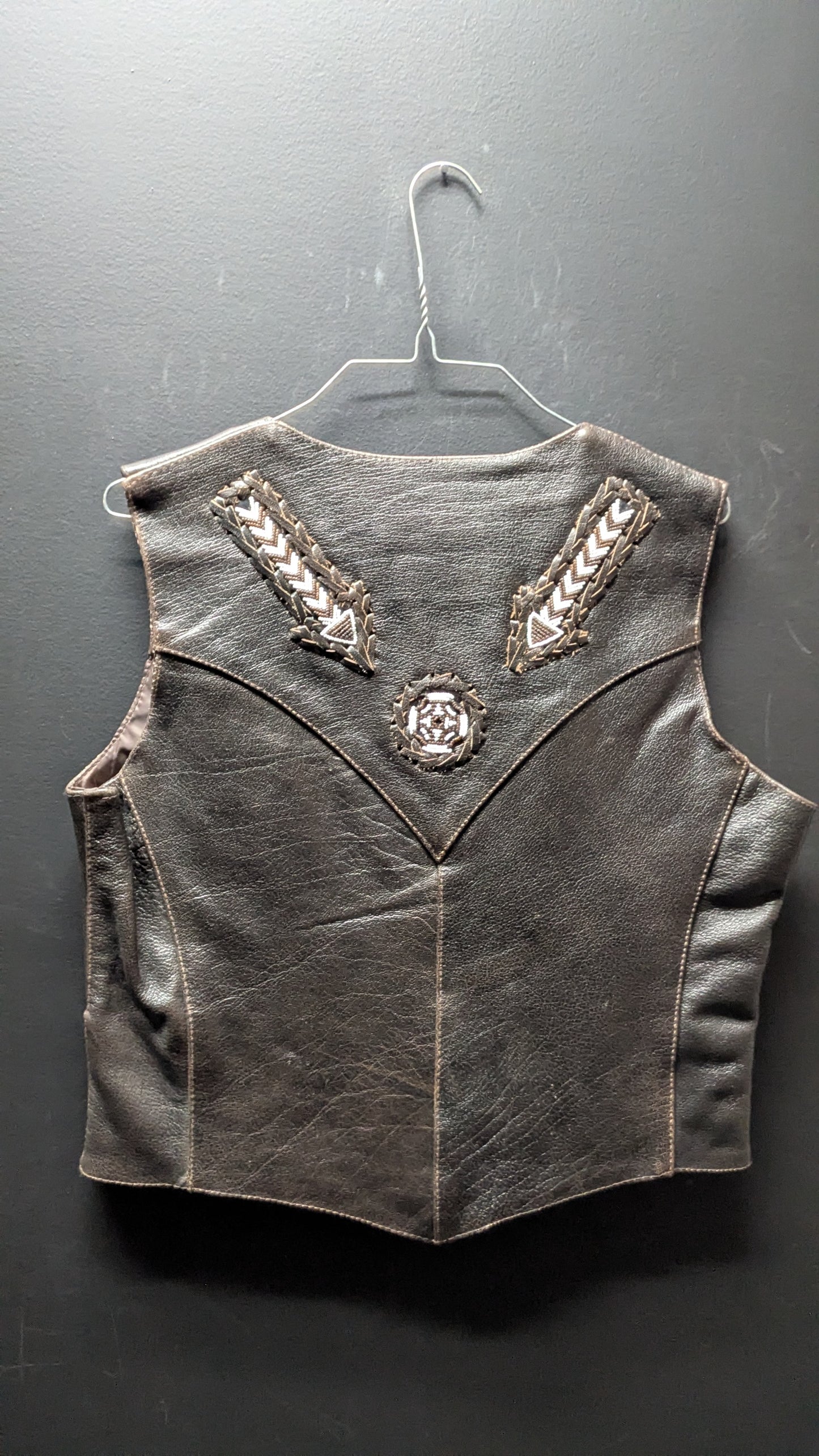 Leather Gallery Women's Brown Beaded Vest- large