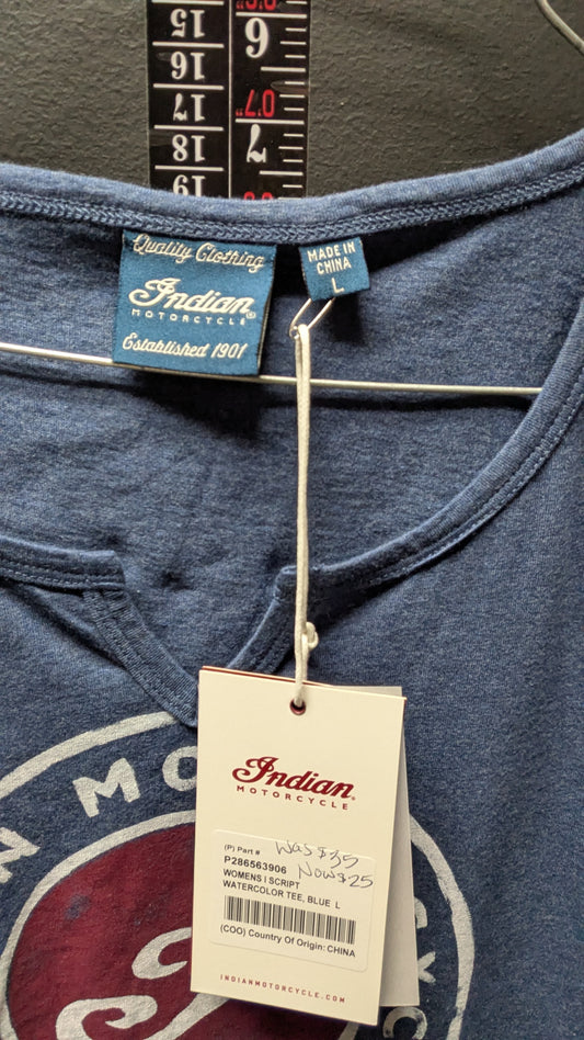 Indian Motorcycle Women’s Graphic Tee – Blue Logo Shirt Size Large NWT