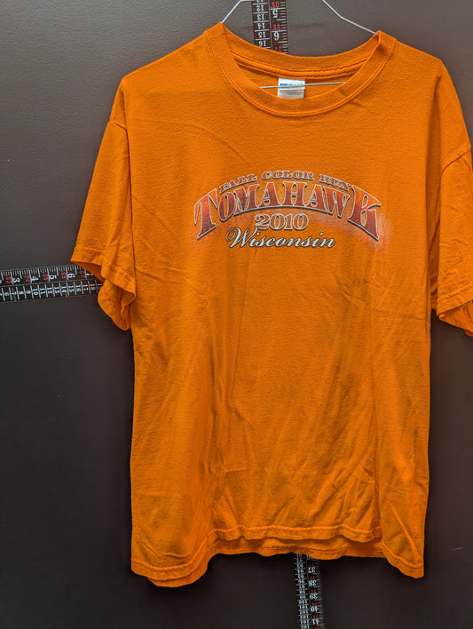 2010 Tomahawk Wisconsin Fall Color Run T-Shirt Orange Biker Graphic Tee Adult Large